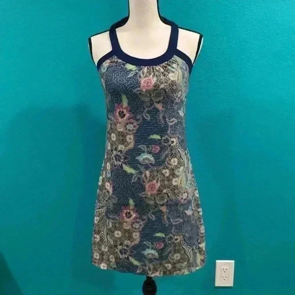 Prana Cantine dress in blue paisley pattern